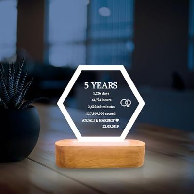 Personalized Couple Name & Special Date Engraved Night Lamp with Cool White Light | Gift for 5th Anniversary